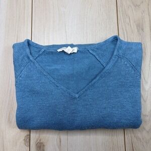 Eileen Fisher Women's Open Knit V Neck Sweater Size XS Blue 100% Linen Stretch